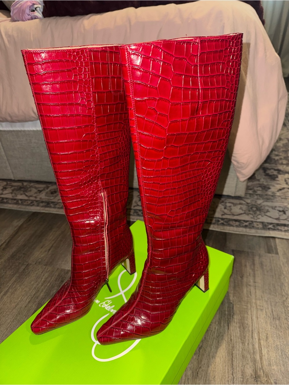 Sam Edelman Red Croc-Embossed Over-the-Knee Stiletto Boots - Picture 4 of 7